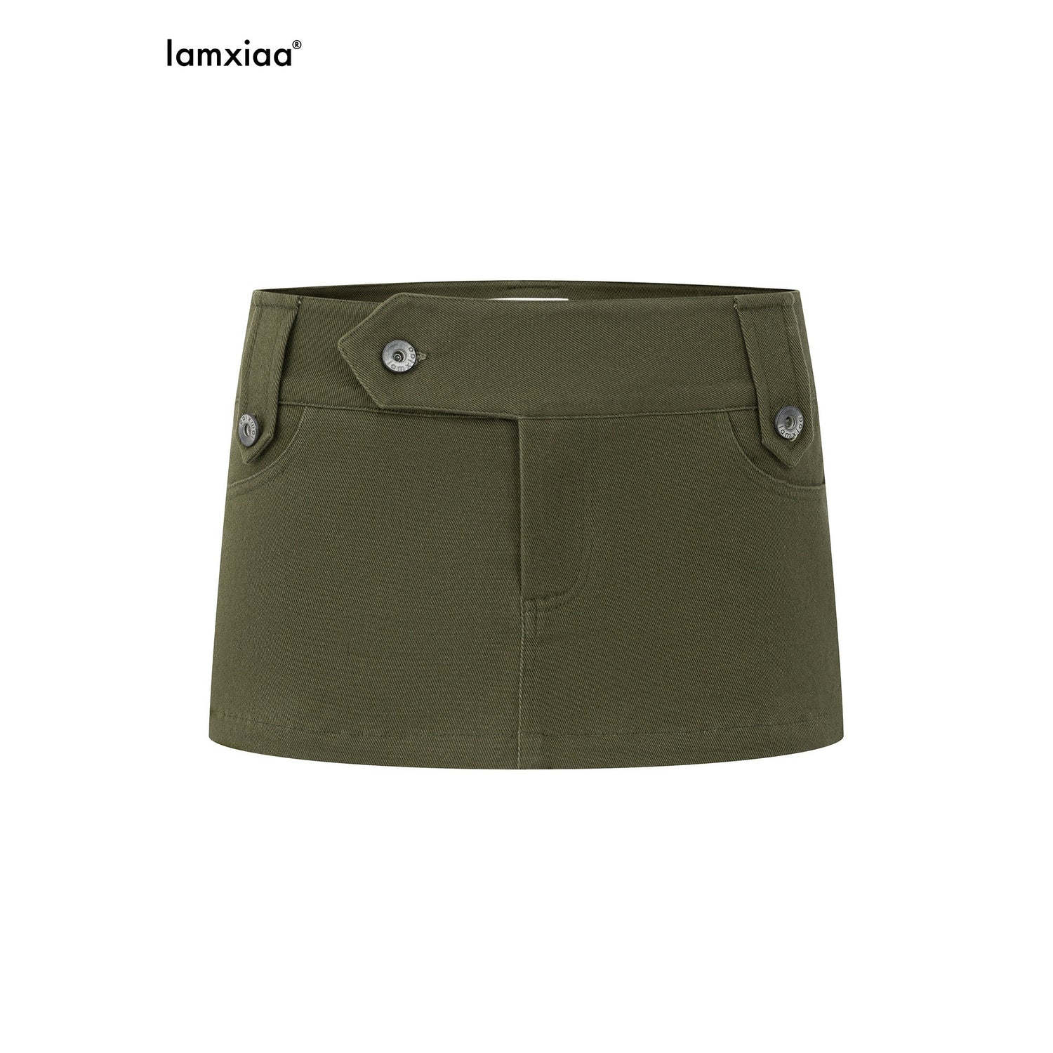 iamxiaa_Army_Green_Twill_Low_Waist_Widened_Belt_Loops_Hip_Short_Women&