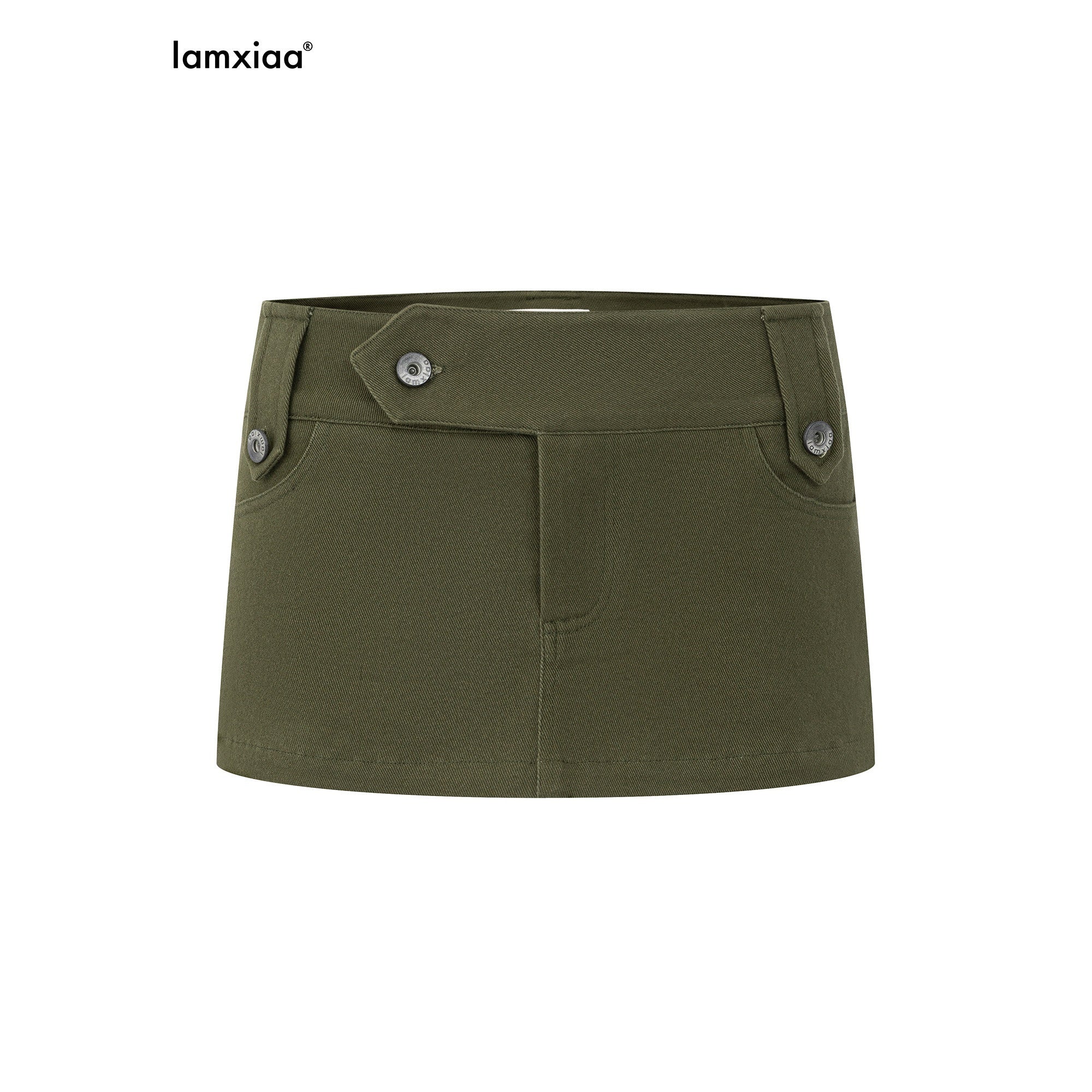 iamxiaa_Army_Green_Twill_Low_Waist_Widened_Belt_Loops_Hip_Short_Women&