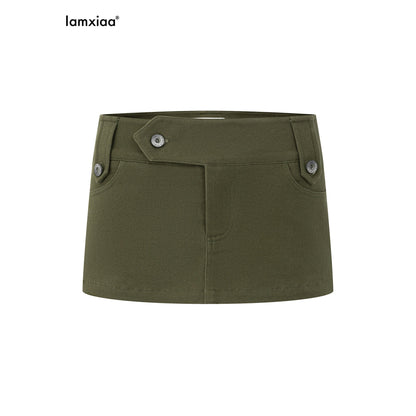 iamxiaa_Army_Green_Twill_Low_Waist_Widened_Belt_Loops_Hip_Short_Women&