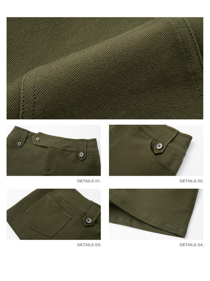 iamxiaa Army Green Twill Low Waist Widened Belt Loops Hip Short Women&