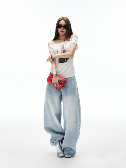 iamxiaa Artistic Portrait Print Slanted Hem Slim Fit Women&