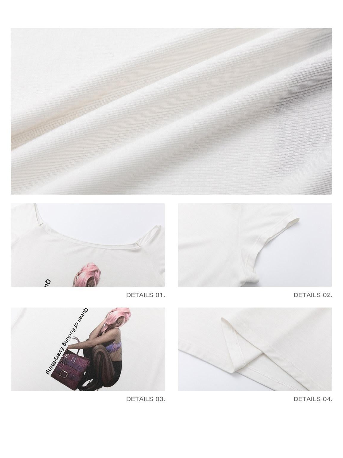 iamxiaa Artistic Portrait Print Slanted Hem Slim Fit Women&