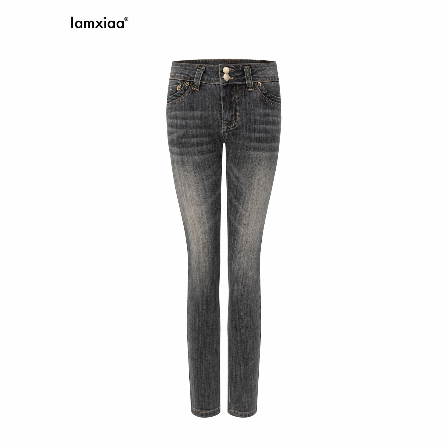 iamxiaa_Ash_Gray_Washed_Embroidered_Topstitch_Slim_Tapered_Women&