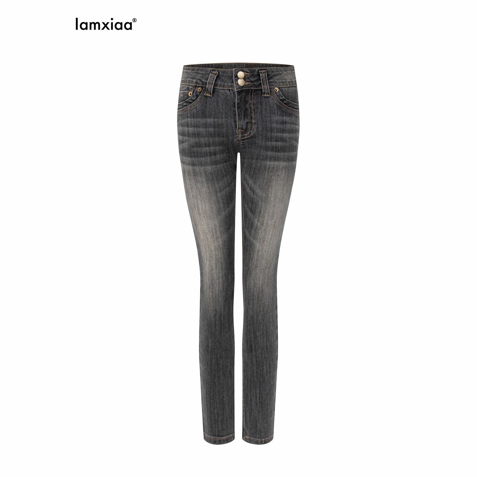 iamxiaa_Ash_Gray_Washed_Embroidered_Topstitch_Slim_Tapered_Women&