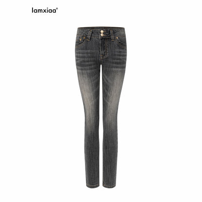 iamxiaa_Ash_Gray_Washed_Embroidered_Topstitch_Slim_Tapered_Women&