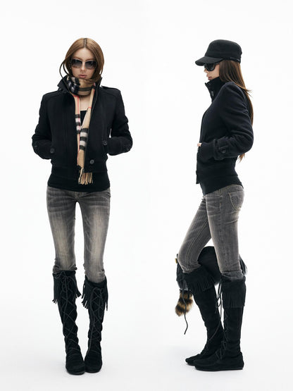 iamxiaa Ash Gray Washed Embroidered Topstitch Slim Tapered Women&