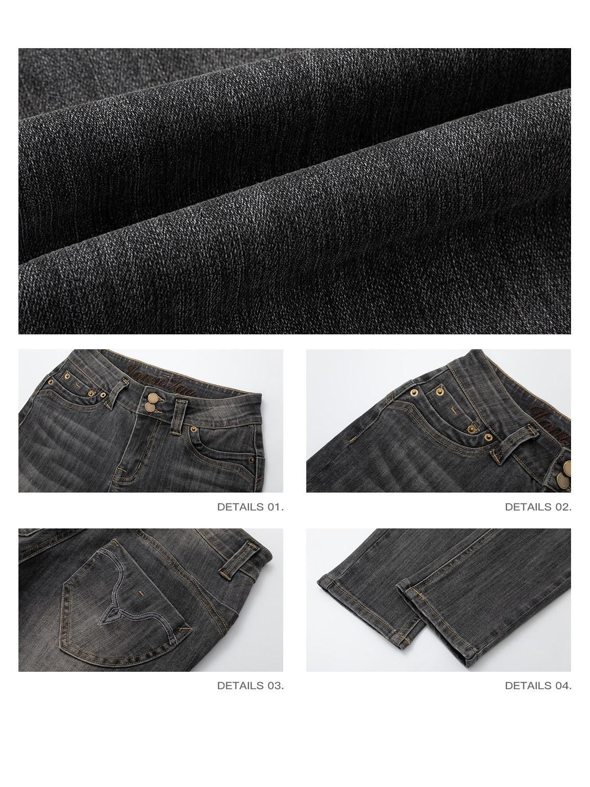iamxiaa Ash Gray Washed Embroidered Topstitch Slim Tapered Women&