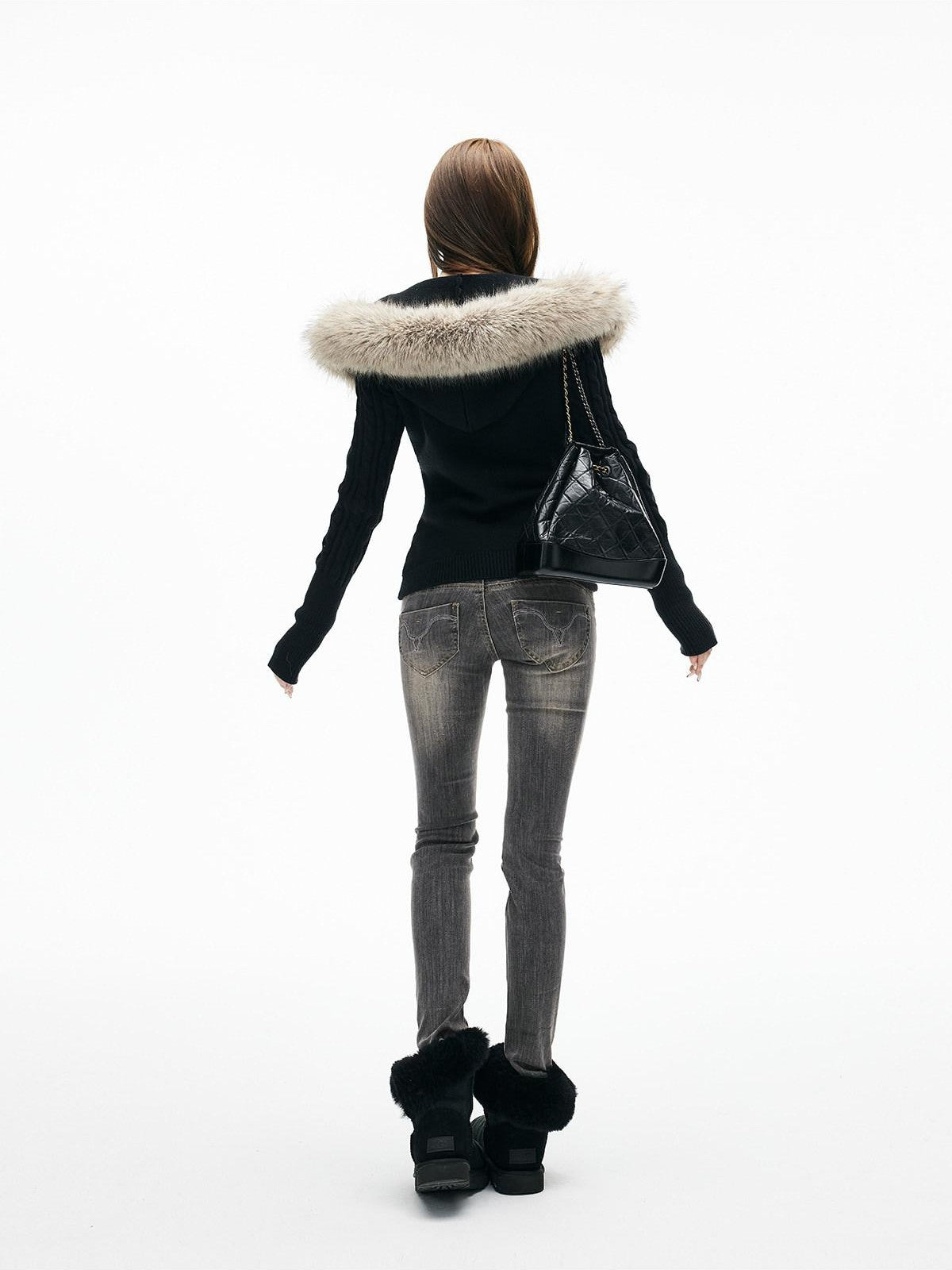 iamxiaa Ash Gray Washed Embroidered Topstitch Slim Tapered Women&
