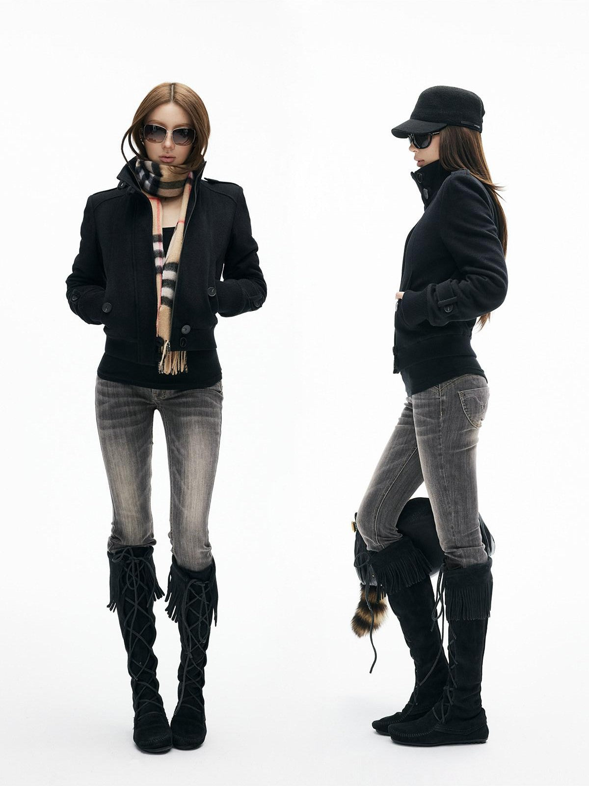 iamxiaa Ash Gray Washed Embroidered Topstitch Slim Tapered Women&