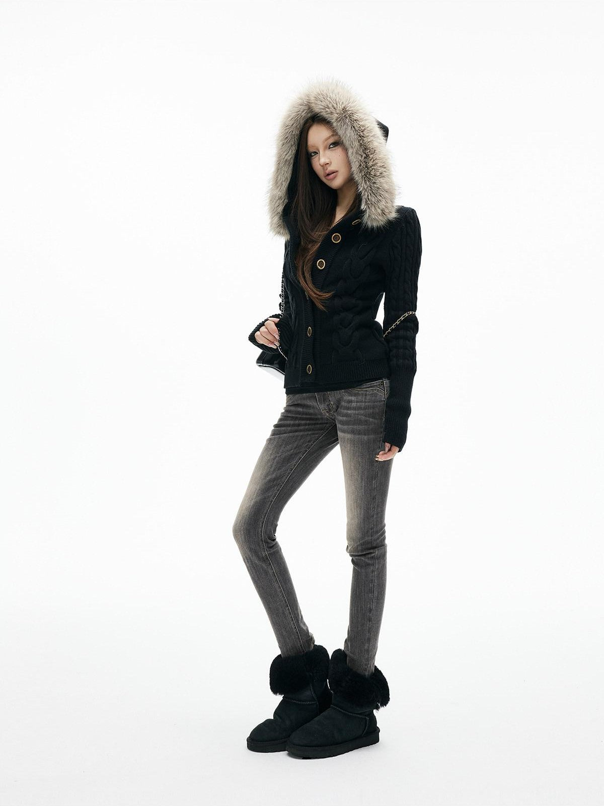 iamxiaa Ash Gray Washed Embroidered Topstitch Slim Tapered Women&
