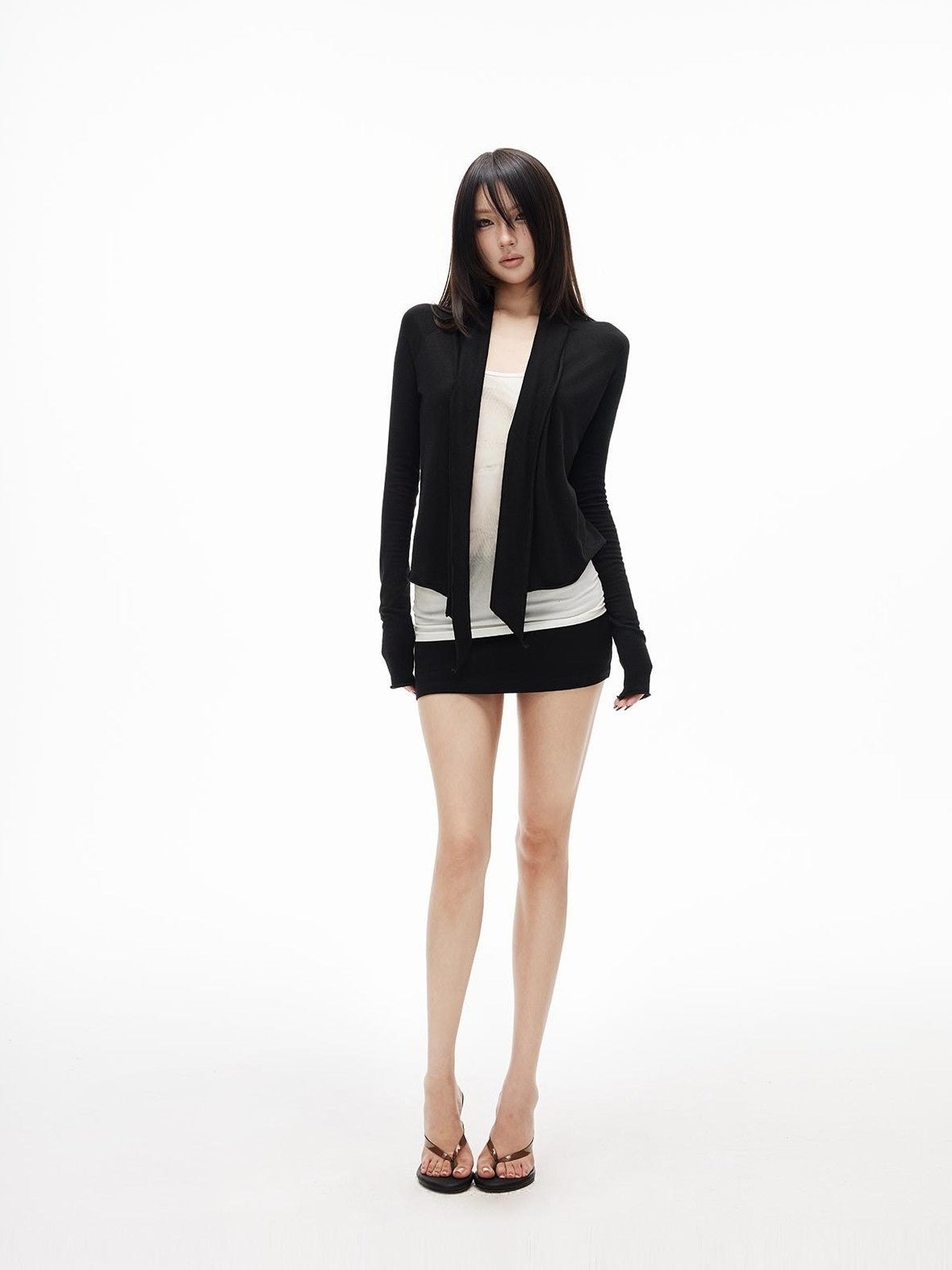 iamxiaa Asymmetric Draped Pointed Hem Knit Women&