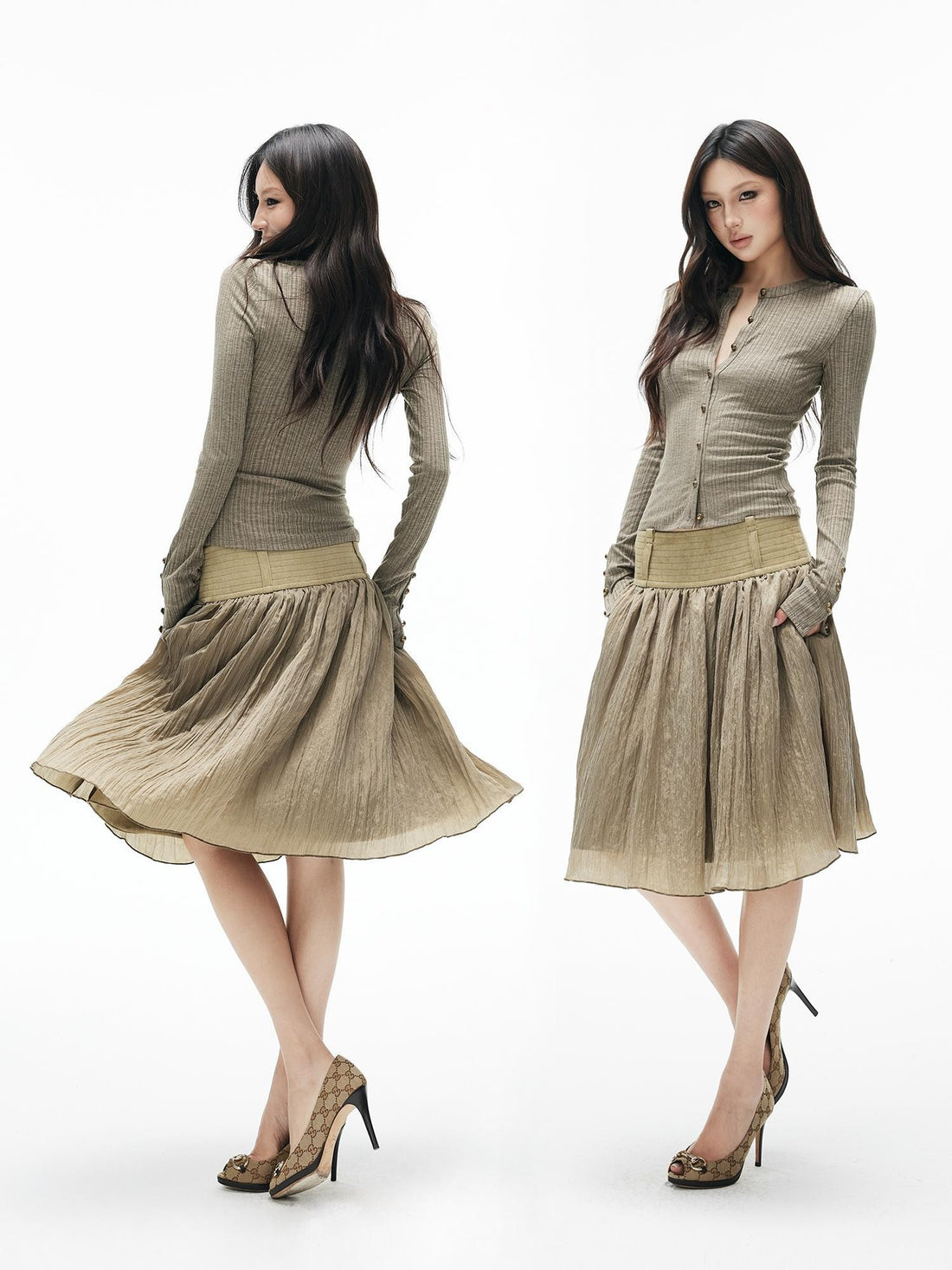 iamxiaa Asymmetric Ribbed Textured Metal Button Slim Fit Women&