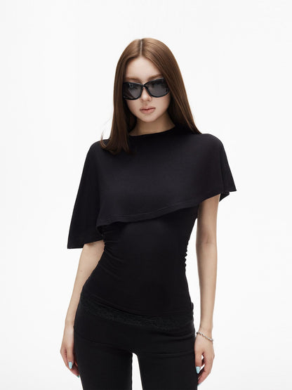 iamxiaa Asymmetrical Capelet Two Piece Bustier Spliced Lace Women&