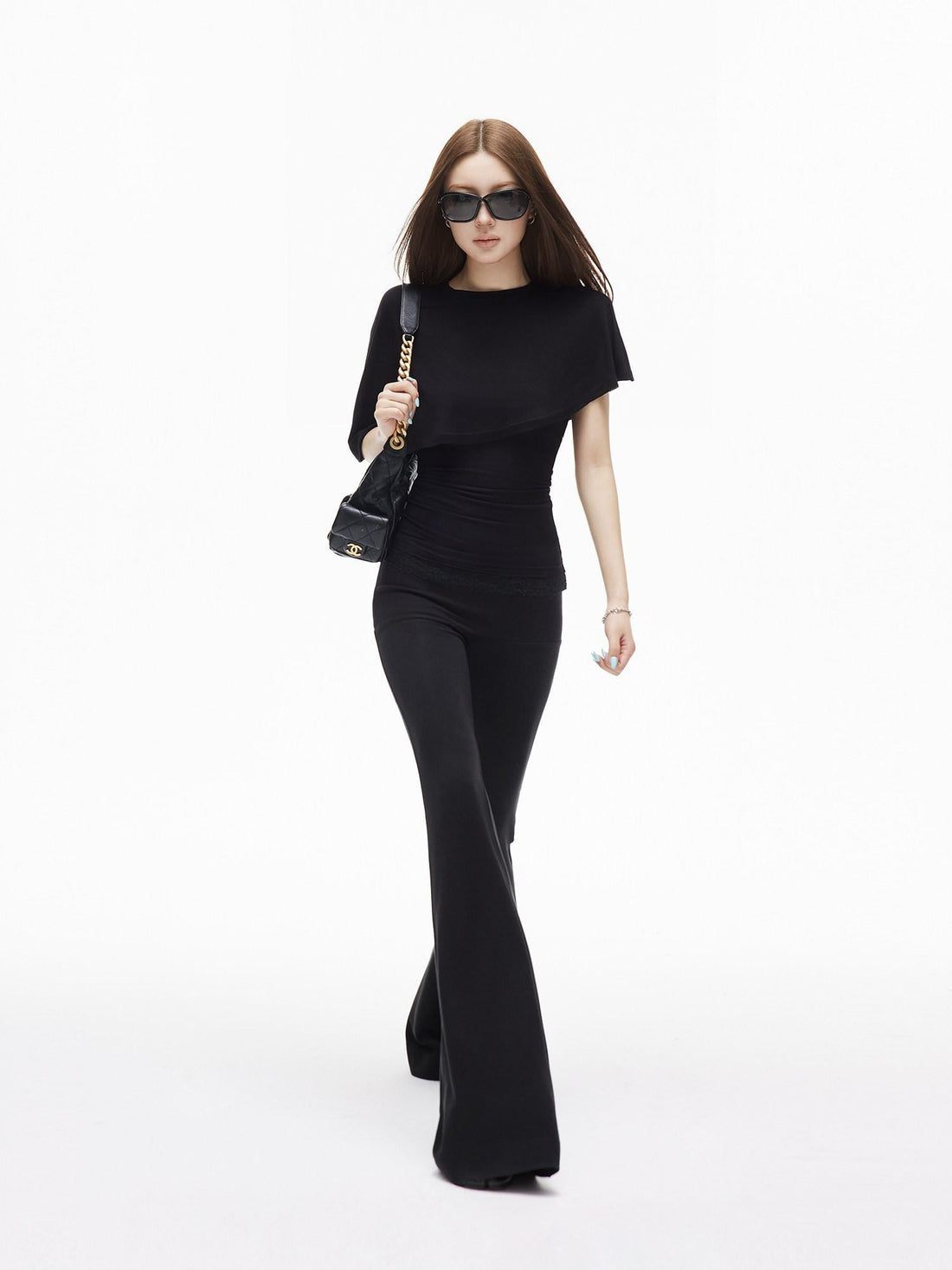 iamxiaa Asymmetrical Capelet Two Piece Bustier Spliced Lace Women&