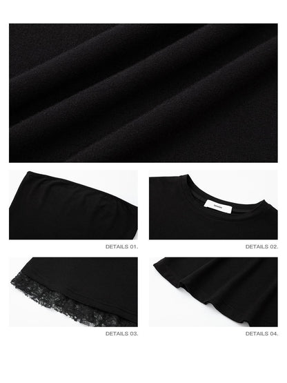iamxiaa Asymmetrical Capelet Two Piece Bustier Spliced Lace Women&