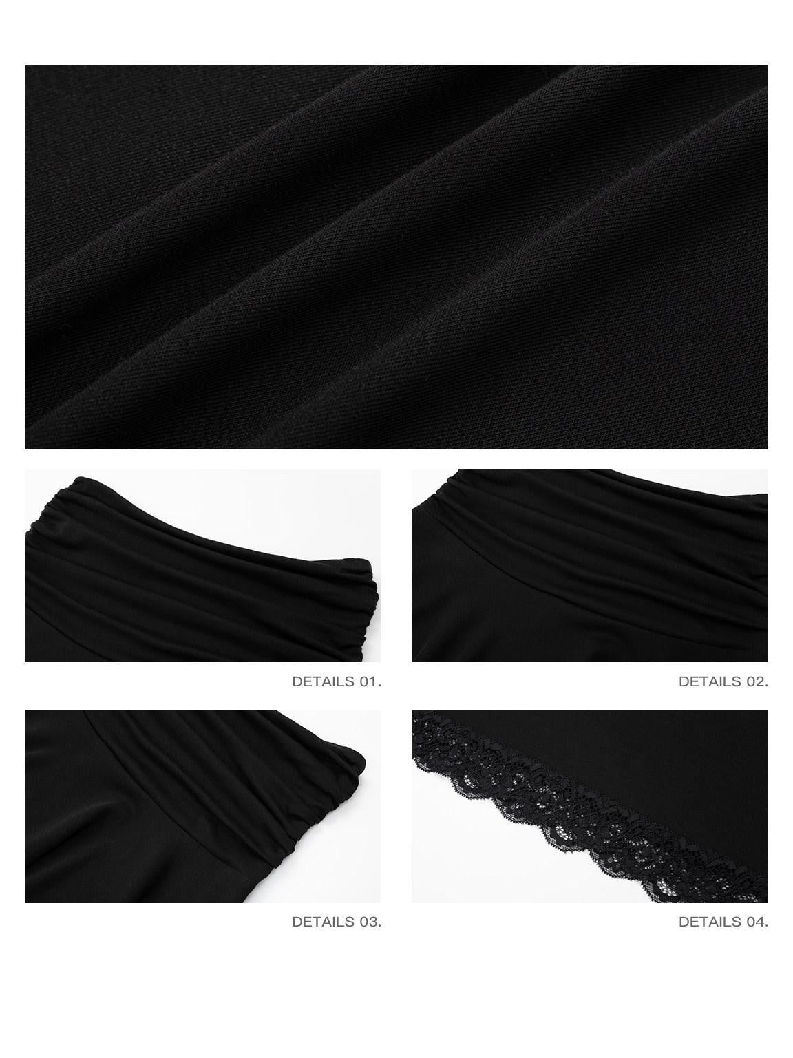 iamxiaa Asymmetrical Wavy Pleats Ruched Low Waist Lace Women&