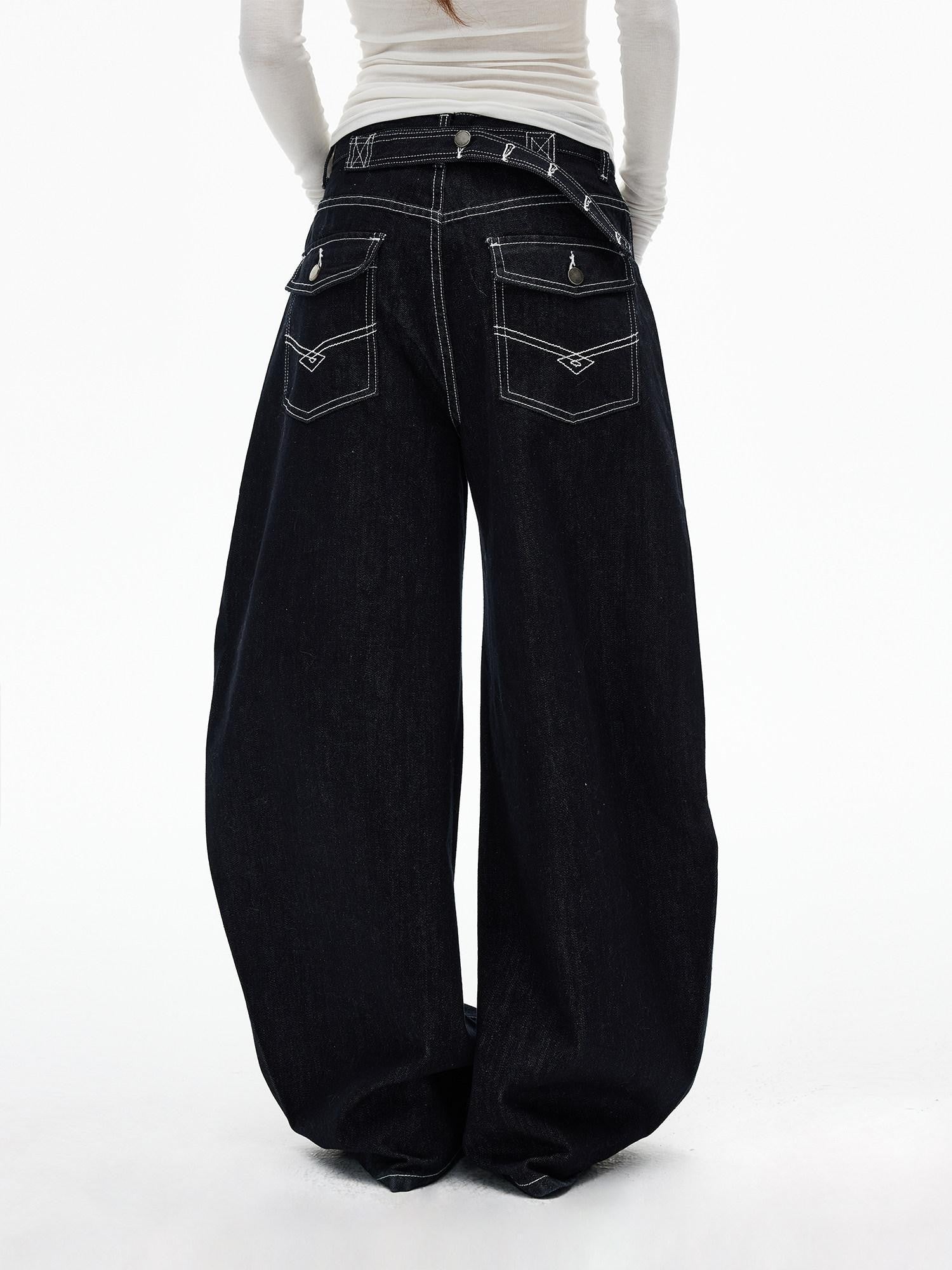 iamxiaa Black Contrast Topstitch Curved Leg Women&