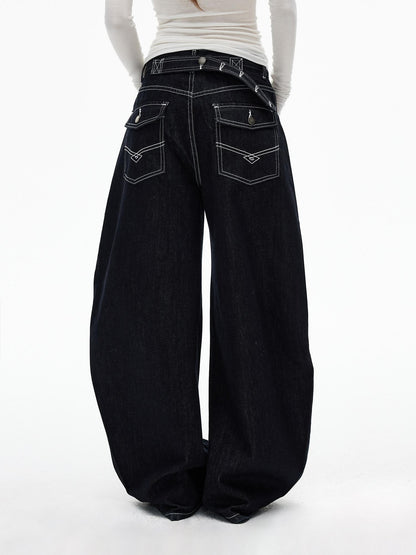iamxiaa Black Contrast Topstitch Curved Leg Women&
