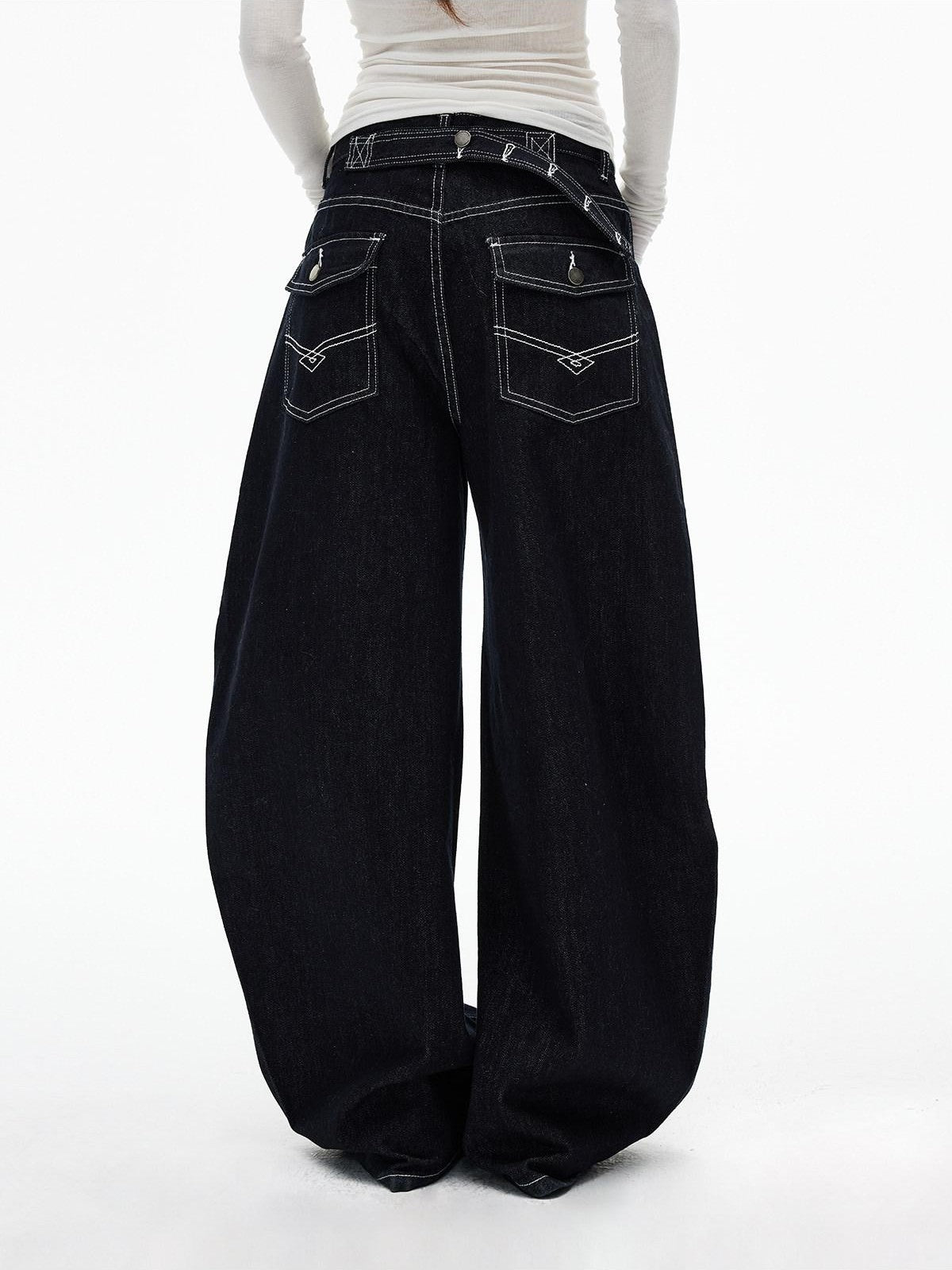 iamxiaa Black Contrast Topstitch Curved Leg Women&