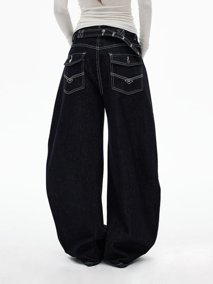 iamxiaa Black Contrast Topstitch Curved Leg Women&