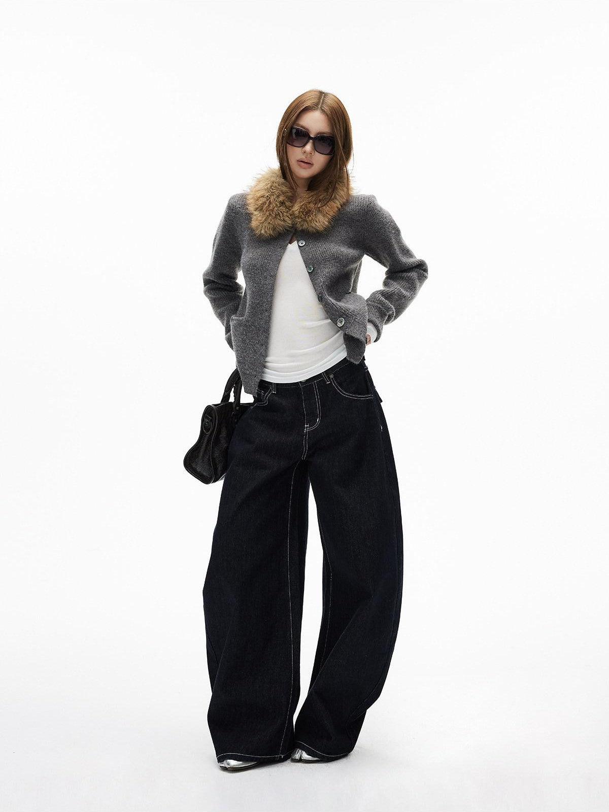 iamxiaa Black Contrast Topstitch Curved Leg Women&