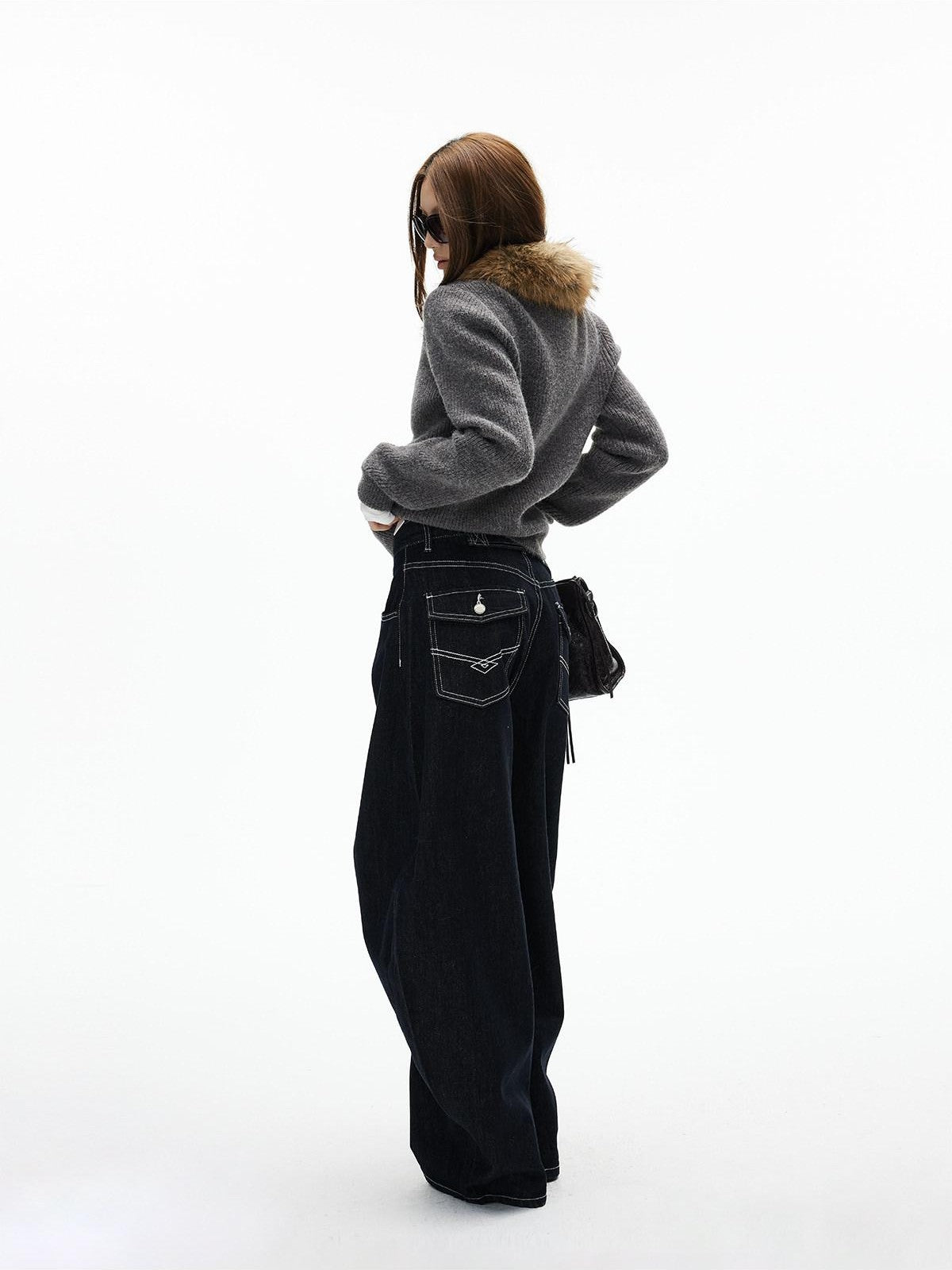 iamxiaa Black Contrast Topstitch Curved Leg Women&