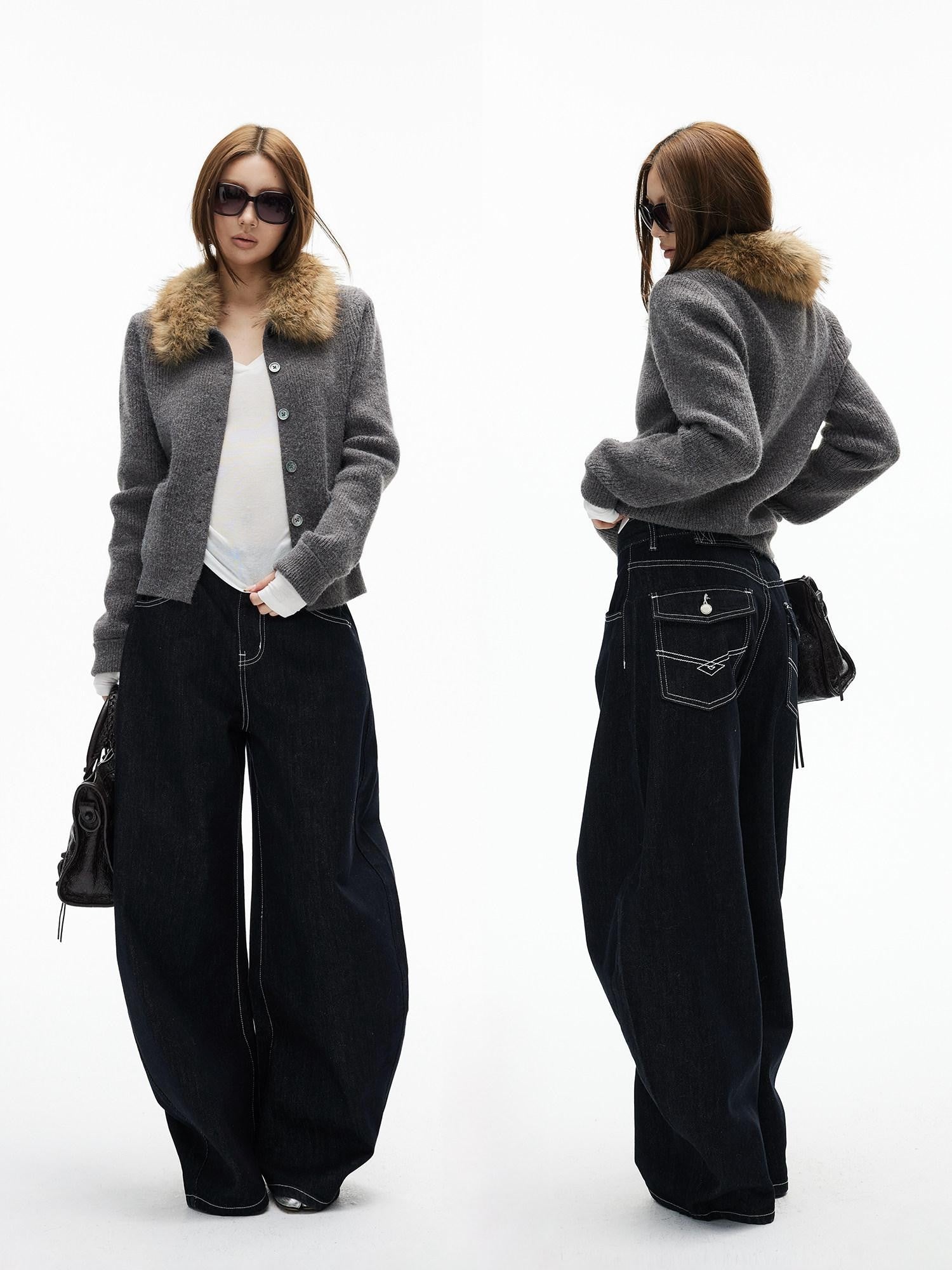iamxiaa Black Contrast Topstitch Curved Leg Women&