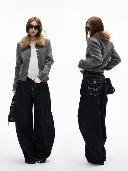 iamxiaa Black Contrast Topstitch Curved Leg Women&