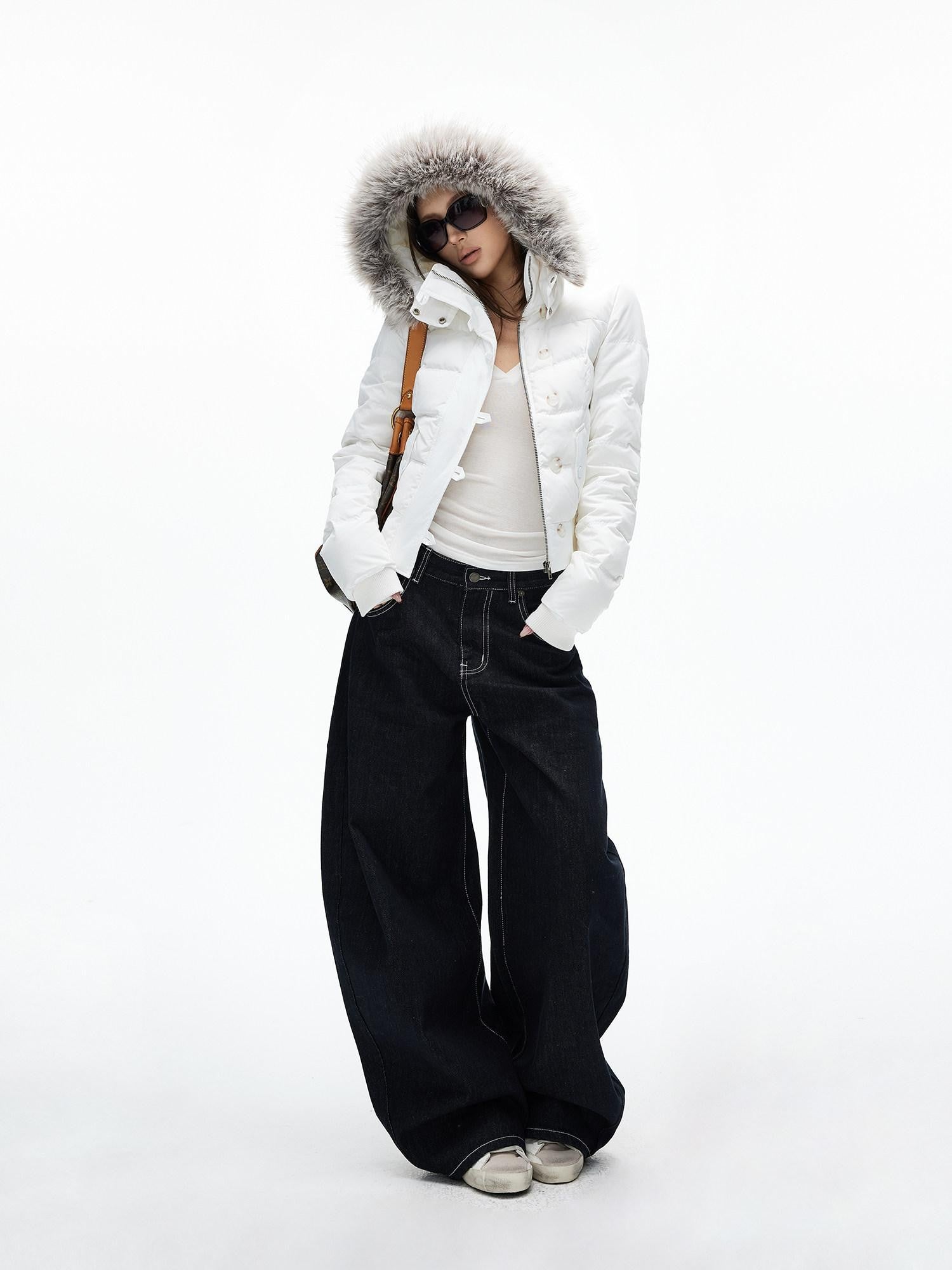 iamxiaa Black Contrast Topstitch Curved Leg Women&