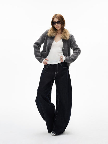 iamxiaa Black Contrast Topstitch Curved Leg Women&