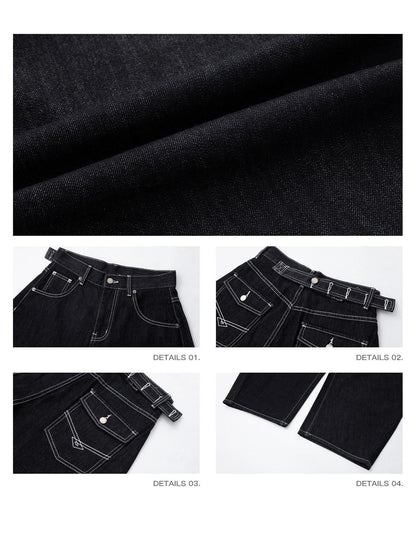 iamxiaa Black Contrast Topstitch Curved Leg Women&