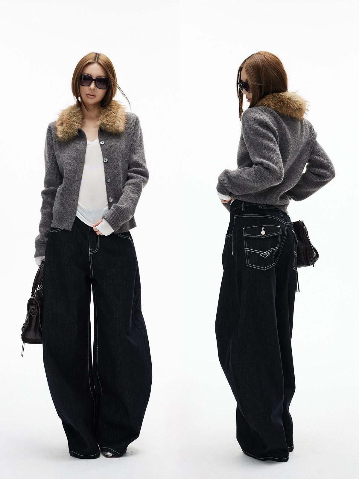 iamxiaa Black Contrast Topstitch Curved Leg Women&