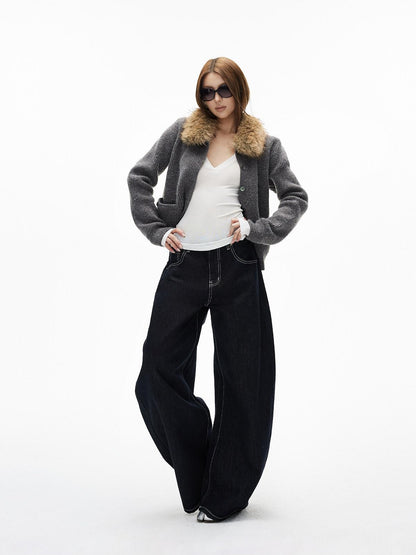 iamxiaa Black Contrast Topstitch Curved Leg Women&