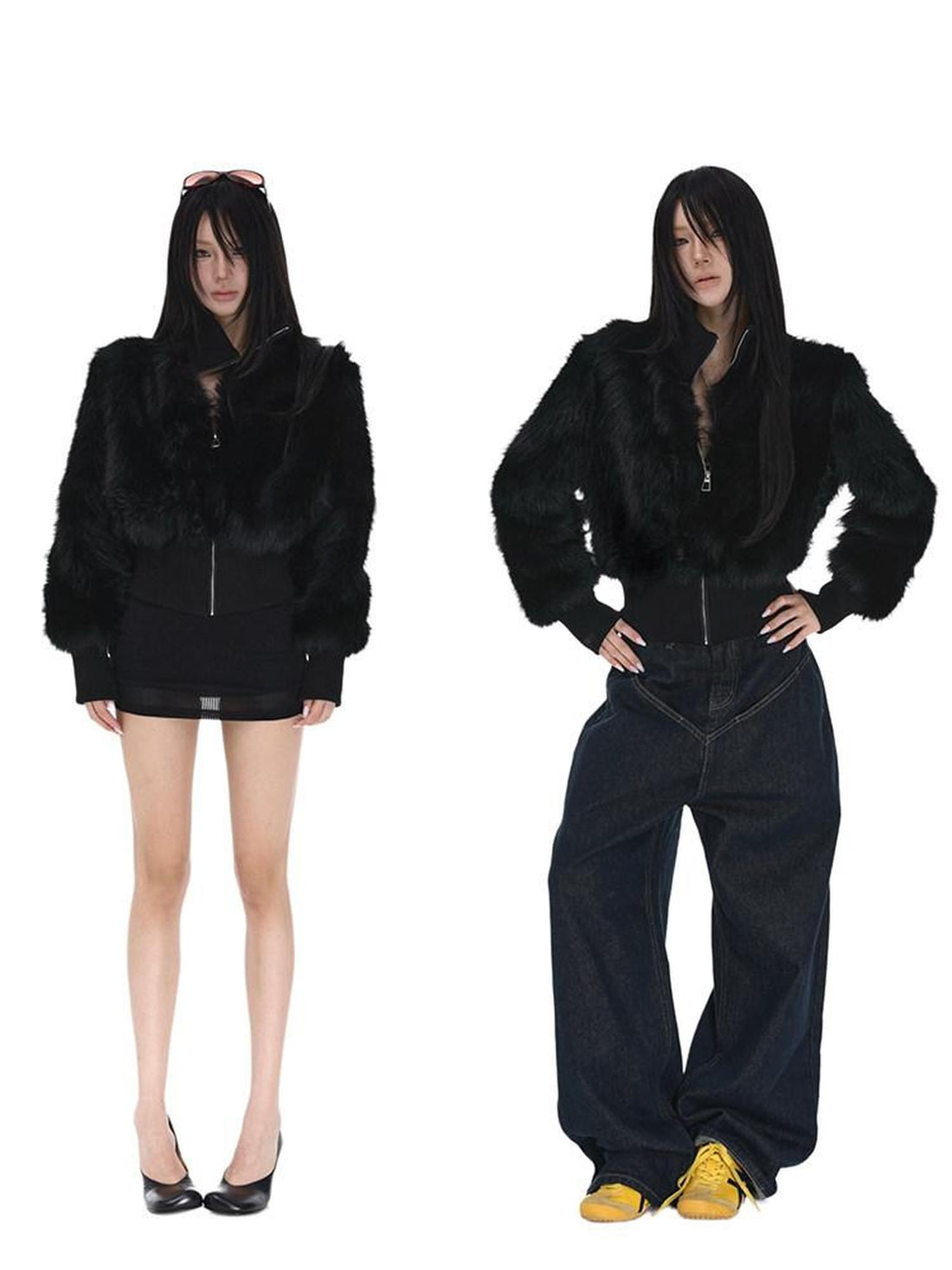 iamxiaa Black Cropped Stand Collar Zipper Petite Women&