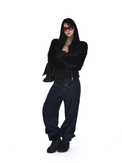 iamxiaa Black Cropped Stand Collar Zipper Petite Women&