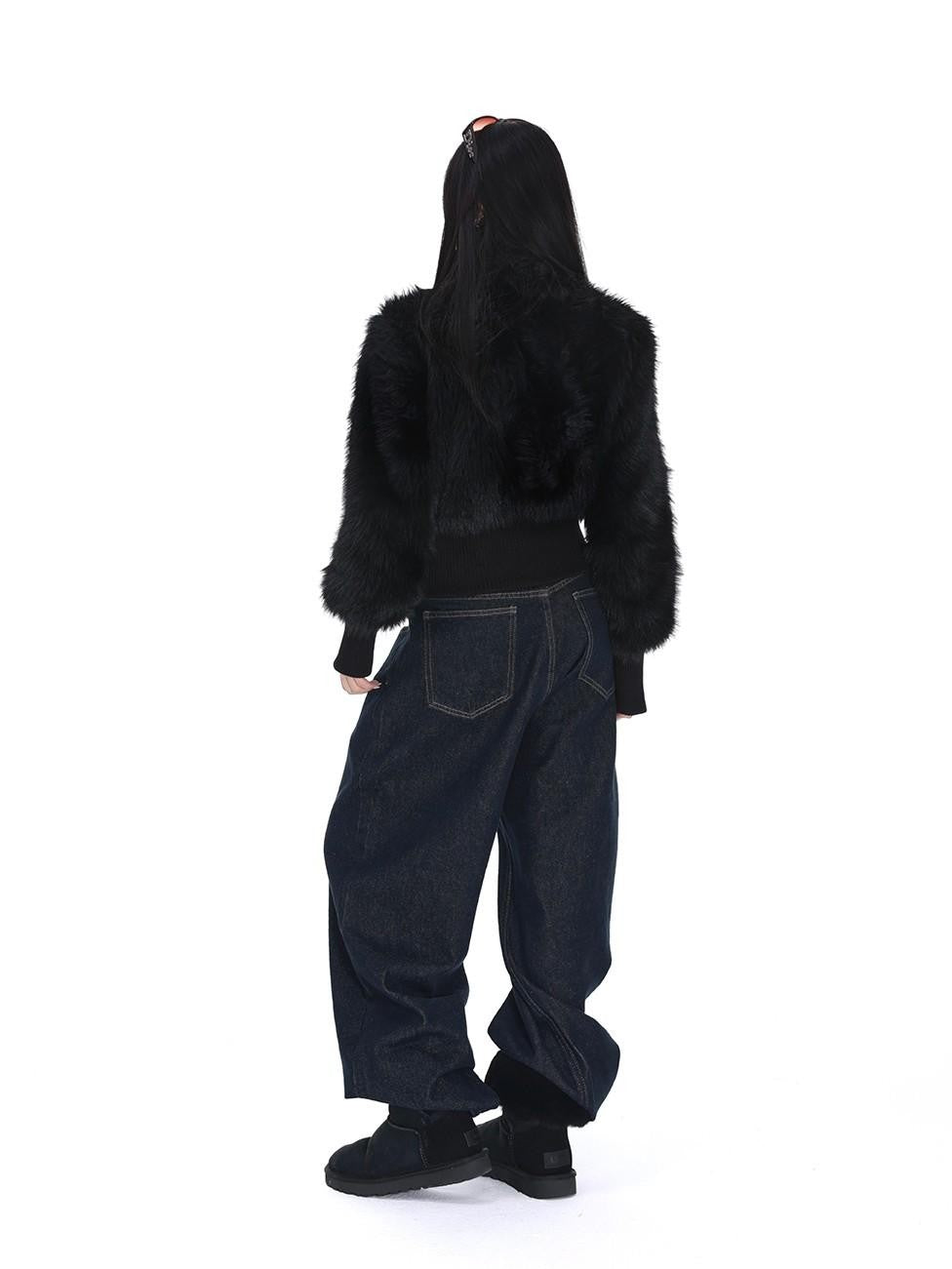 iamxiaa Black Cropped Stand Collar Zipper Petite Women&