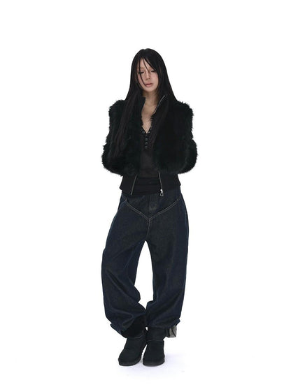 iamxiaa Black Cropped Stand Collar Zipper Petite Women&