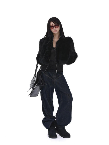 iamxiaa Black Cropped Stand Collar Zipper Petite Women&
