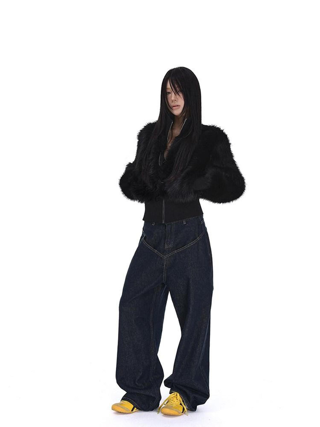 iamxiaa Black Cropped Stand Collar Zipper Petite Women&
