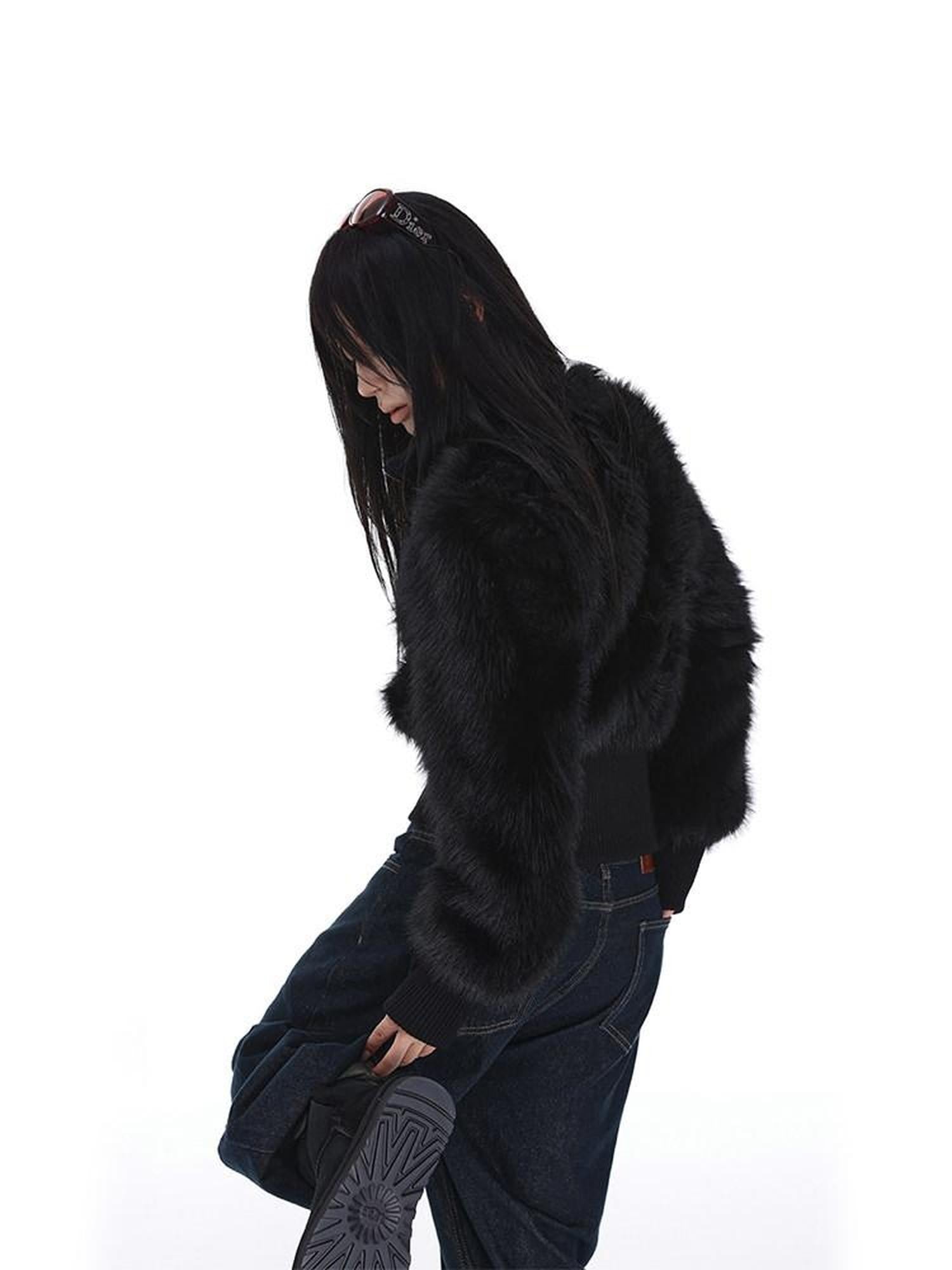 iamxiaa Black Cropped Stand Collar Zipper Petite Women&