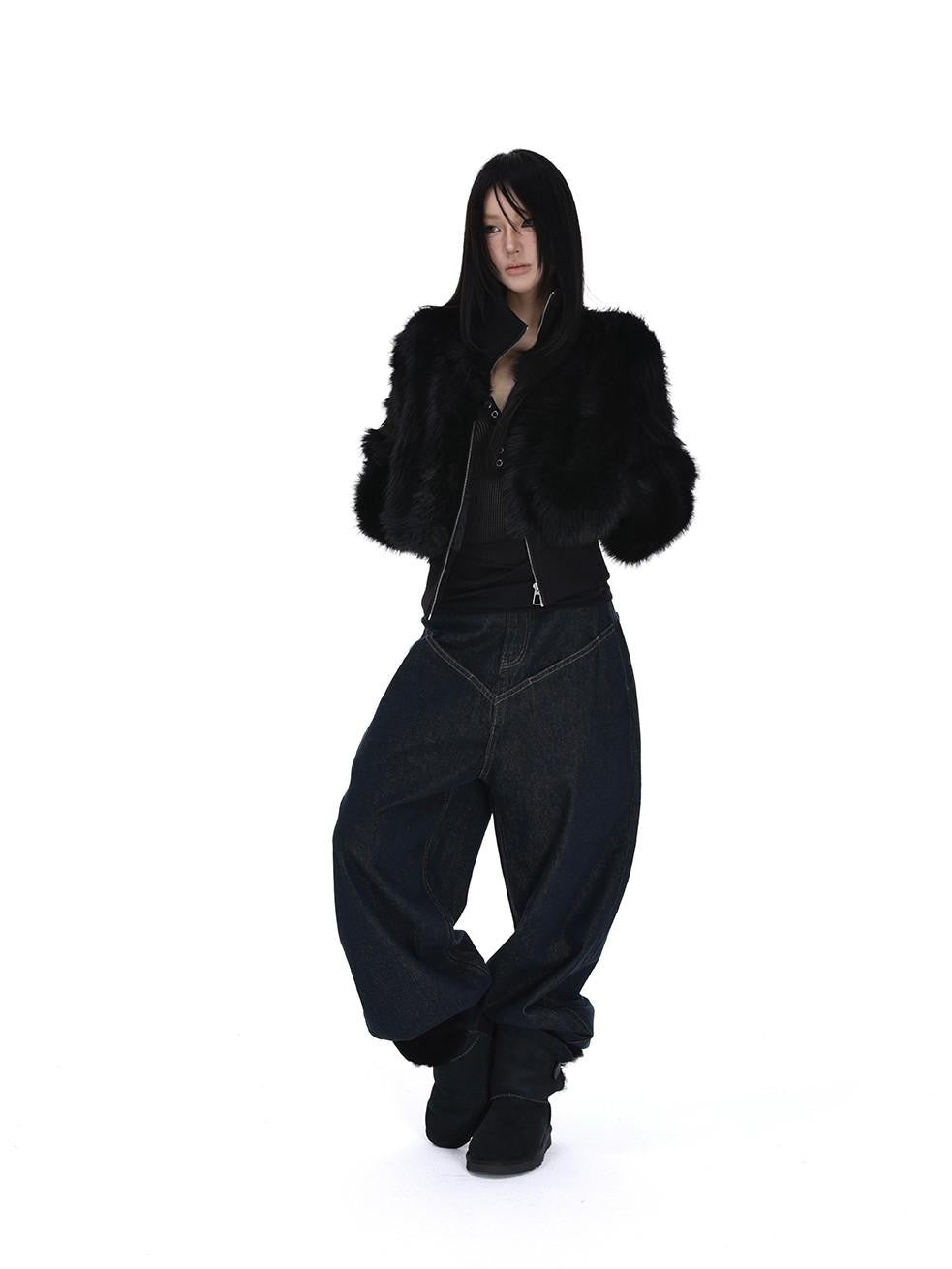 iamxiaa Black Cropped Stand Collar Zipper Petite Women&