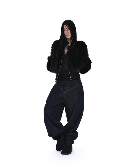iamxiaa Black Cropped Stand Collar Zipper Petite Women&