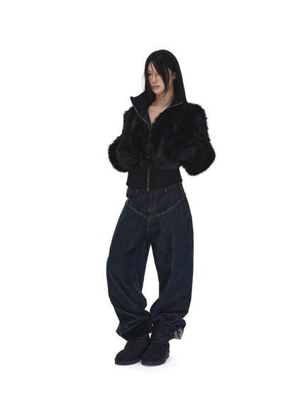 iamxiaa Black Cropped Stand Collar Zipper Petite Women&