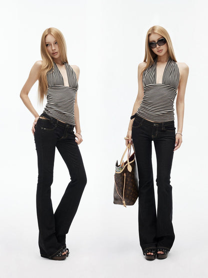 iamxiaa Black Cutout Adjustable Low Rise Slim Women&