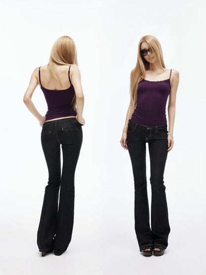 iamxiaa Black Cutout Adjustable Low Rise Slim Women&