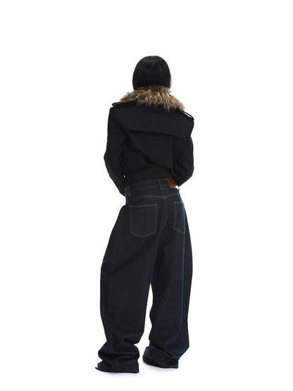 iamxiaa Black Detachable Fur Collar Cropped Petite Women&