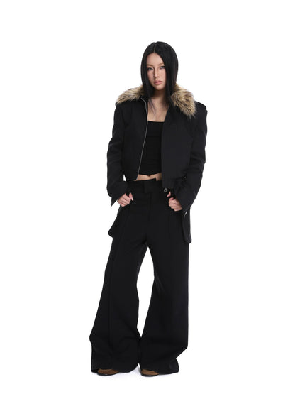 iamxiaa Black Detachable Fur Collar Cropped Petite Women&