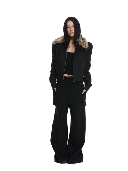 iamxiaa Black Detachable Fur Collar Cropped Petite Women&