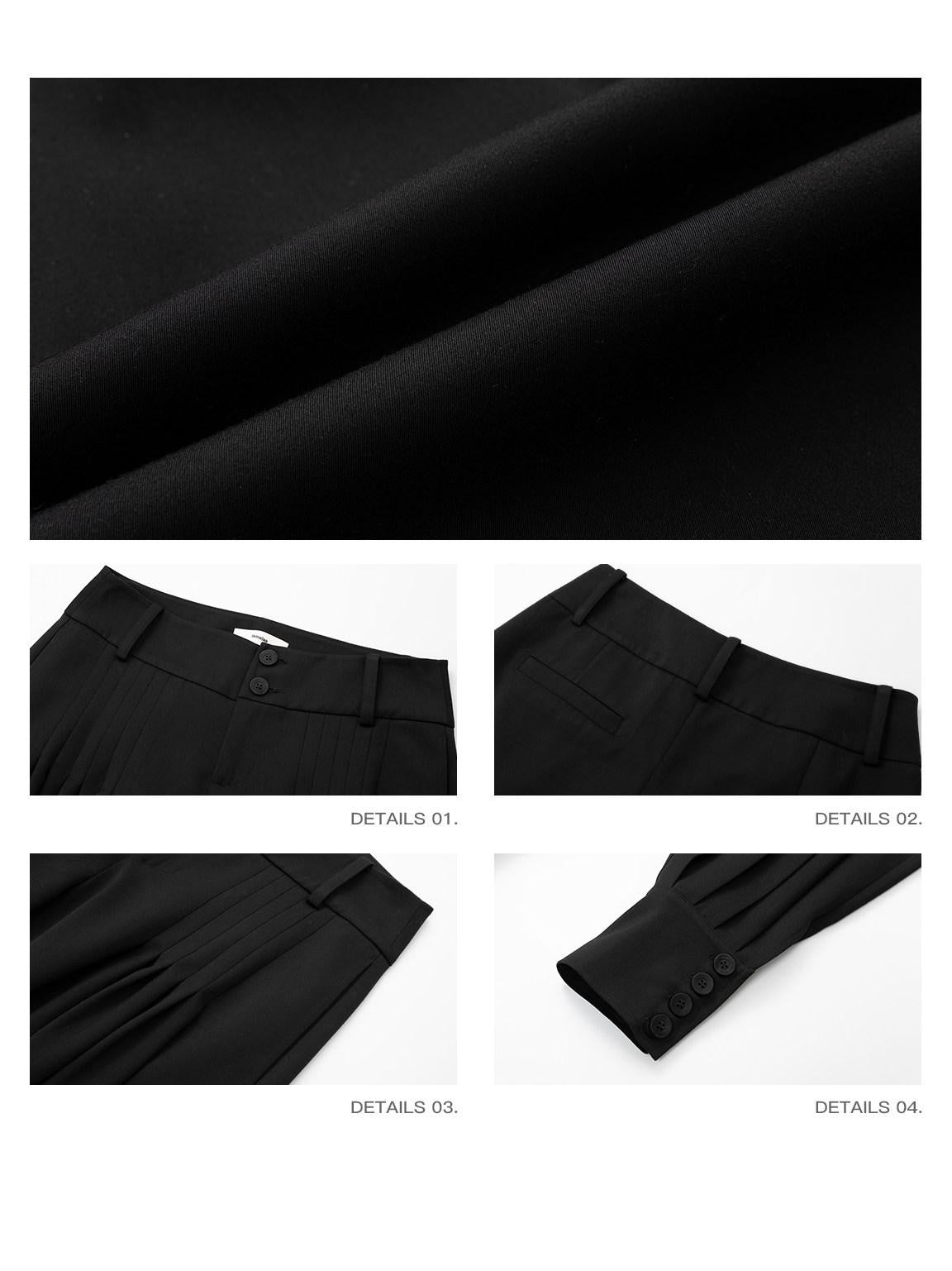 iamxiaa Black Double Buckle Wide Waist Lantern Pleated Low Rise Women&