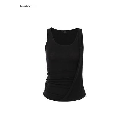 iamxiaa_Black_Draped_Ribbon_Tie_Rolled_Hem_Women&